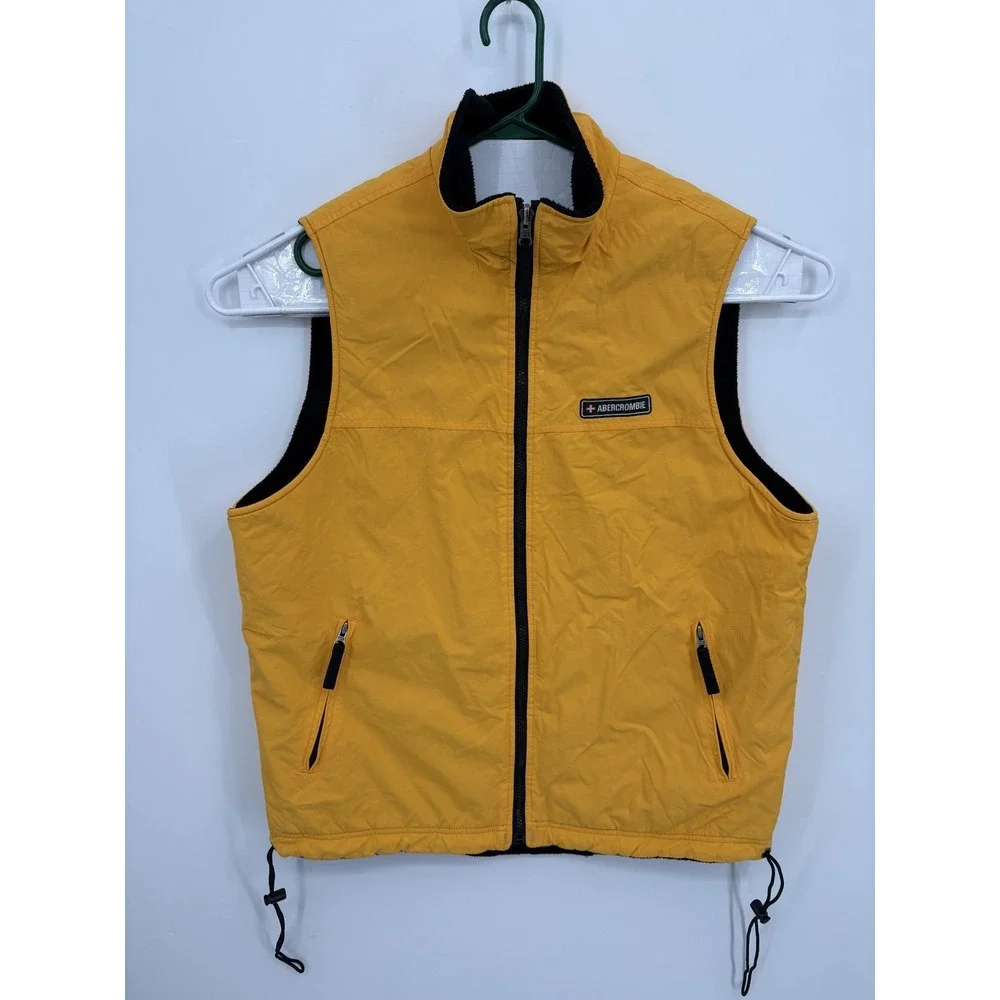 Abercrombie Fitch VTG Vest Men's Large Yellow Black Full Zip Reversible Fleece